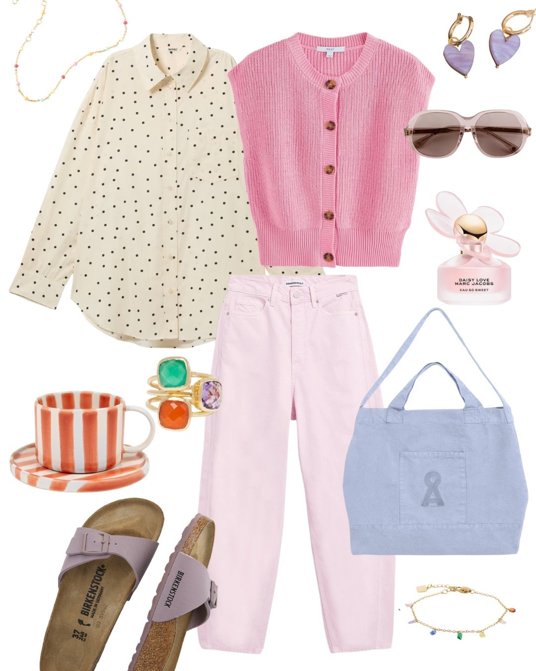 Pastell spring Outfit: oversized Hemd mit Polka Dots in buttergelb, rosa Strickweste und hellrosa Barrel Jeans (der Knaller!). Ich LIEBE auch die Sandalen in flieder, Madrid von Birkenstock begleitet mich schon seit Jahren. #dopaminedressing #fairfashion #armedangels #frühling

#LTKsummer #LTKdeutschland #LTKspring