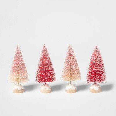 4pk 4in Red & Pink Bottle Brush Christmas Tree Decorative Figurine Set - Wondershop™ | Target