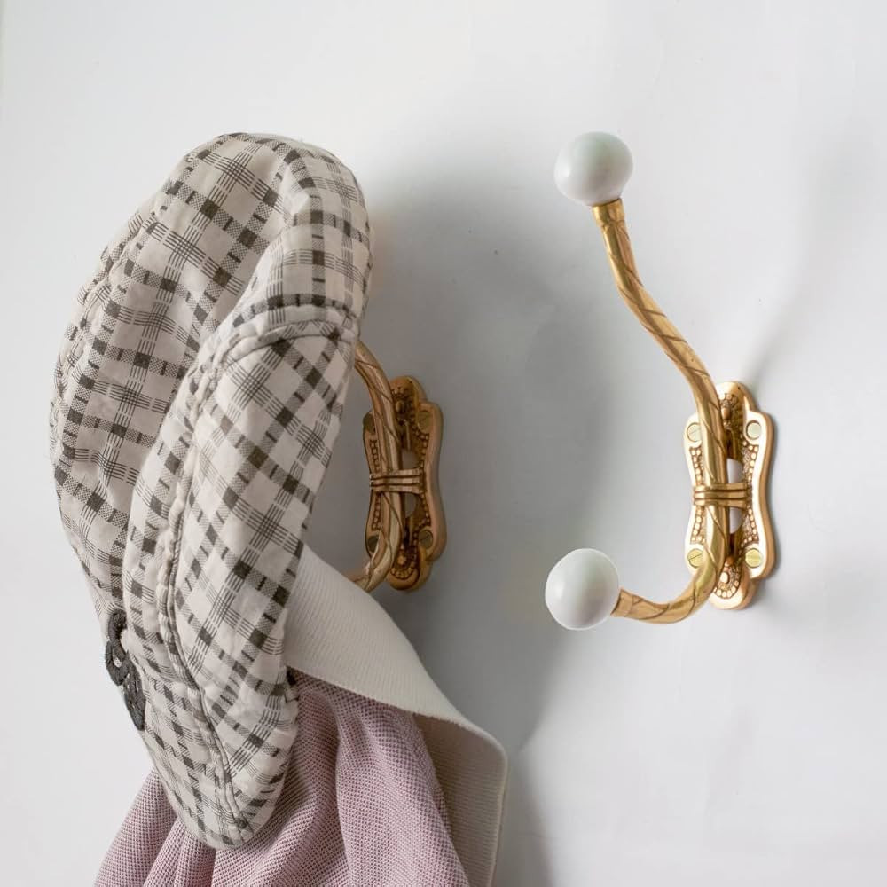 Renovators Supply Manufacturing Victorian Double Coat Hook 6.25" Long Decorative Brass Polish Whi... | Amazon (US)