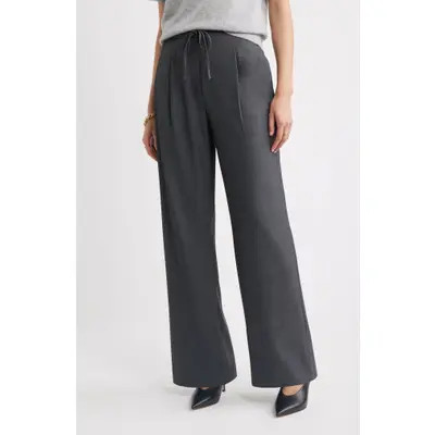 Nordstrom Drawstring Wide Leg Pants in Grey Charcoal Heather at Nordstrom, Size 10 | Nordstrom