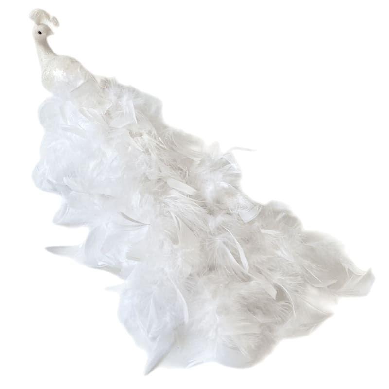 White Faux Fur Peacock Figurine, 19.7" | At Home