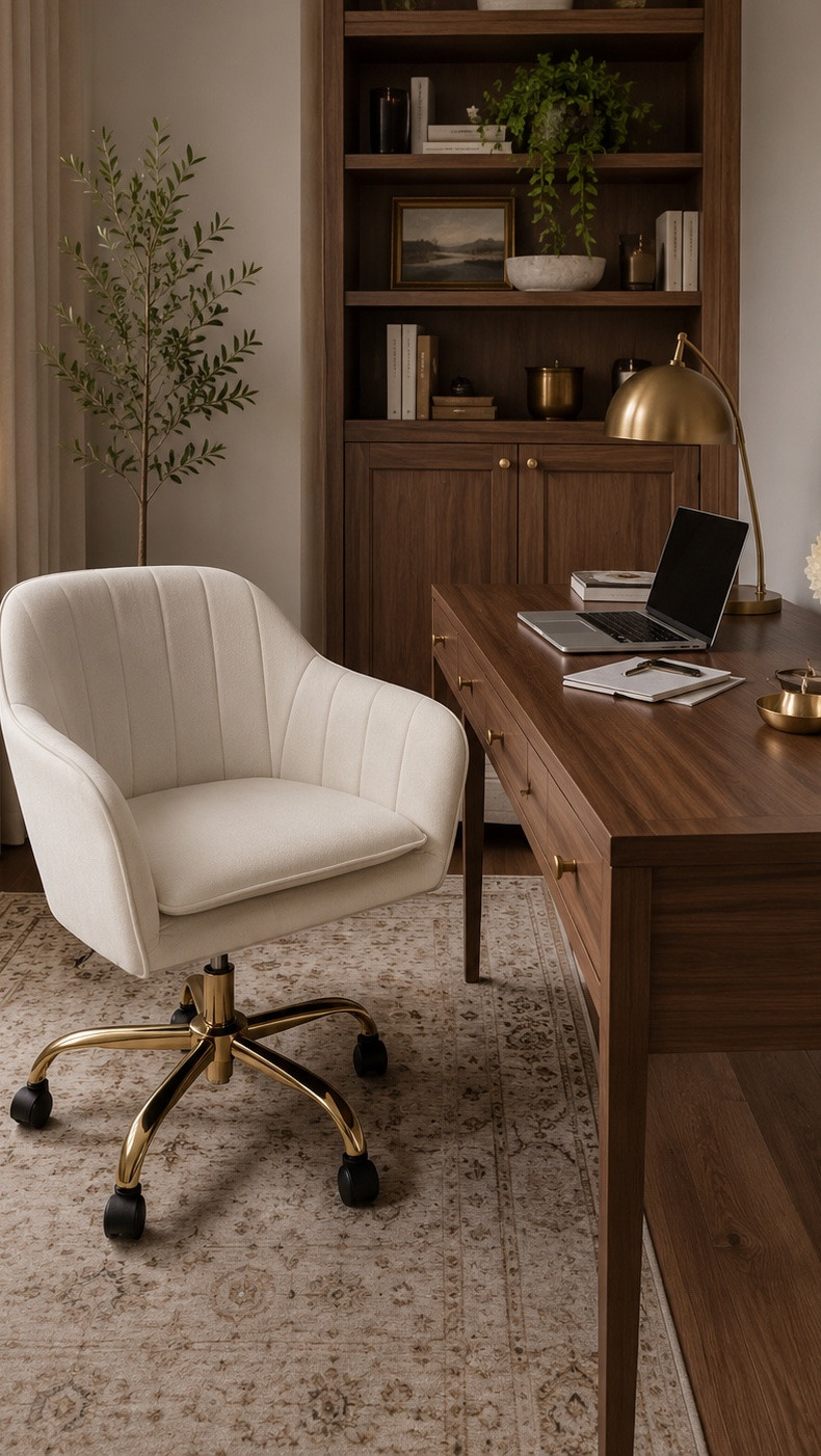 The office chair that made me question why desk chairs are usually so ugly 😂🤎 It’s incredibly soft, rolls SO smoothly and the gold base gives it such an elevated look. The seat cushion is removable for easy cleaning but Velcros securely in place—which, as a mom, we love to see. And it took me less than 10 minutes to put together 🙌🏼

Office chair, desk chair, cream office chair, white office chair, ivory office chair, beige office chair, aesthetic office chair, cute office chair, chic office chair, feminine office chair, luxury office chair, modern office chair, stylish office chair, comfortable office chair, soft office chair, plush office chair, upholstered office chair, fabric office chair, rolling office chair, office chair with wheels, swivel office chair, gold office chair, gold base office chair, gold accent chair, home office chair, work from home chair, desk chair for women, office chair for women, cute desk chair, aesthetic desk chair, comfy desk chair, soft desk chair, neutral office chair, neutral desk chair, Amazon office chair, Amazon desk chair, Amazon office finds, Amazon home office, home office essentials, work from home essentials, home office furniture, small office chair, modern desk chair, affordable office chair, easy assembly office chair, removable cushion chair, washable office chair, cream desk chair, gold desk chair, aesthetic home office chair

#LTKHome #LTKdayinmylife #LTKSaleAlert