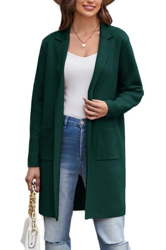 Knitted Coatigan Jackets for Women Light Weight Warm Sweater Coat Mid Length Fall Winter Trendy Sweater Blazers M Green | Amazon (US)