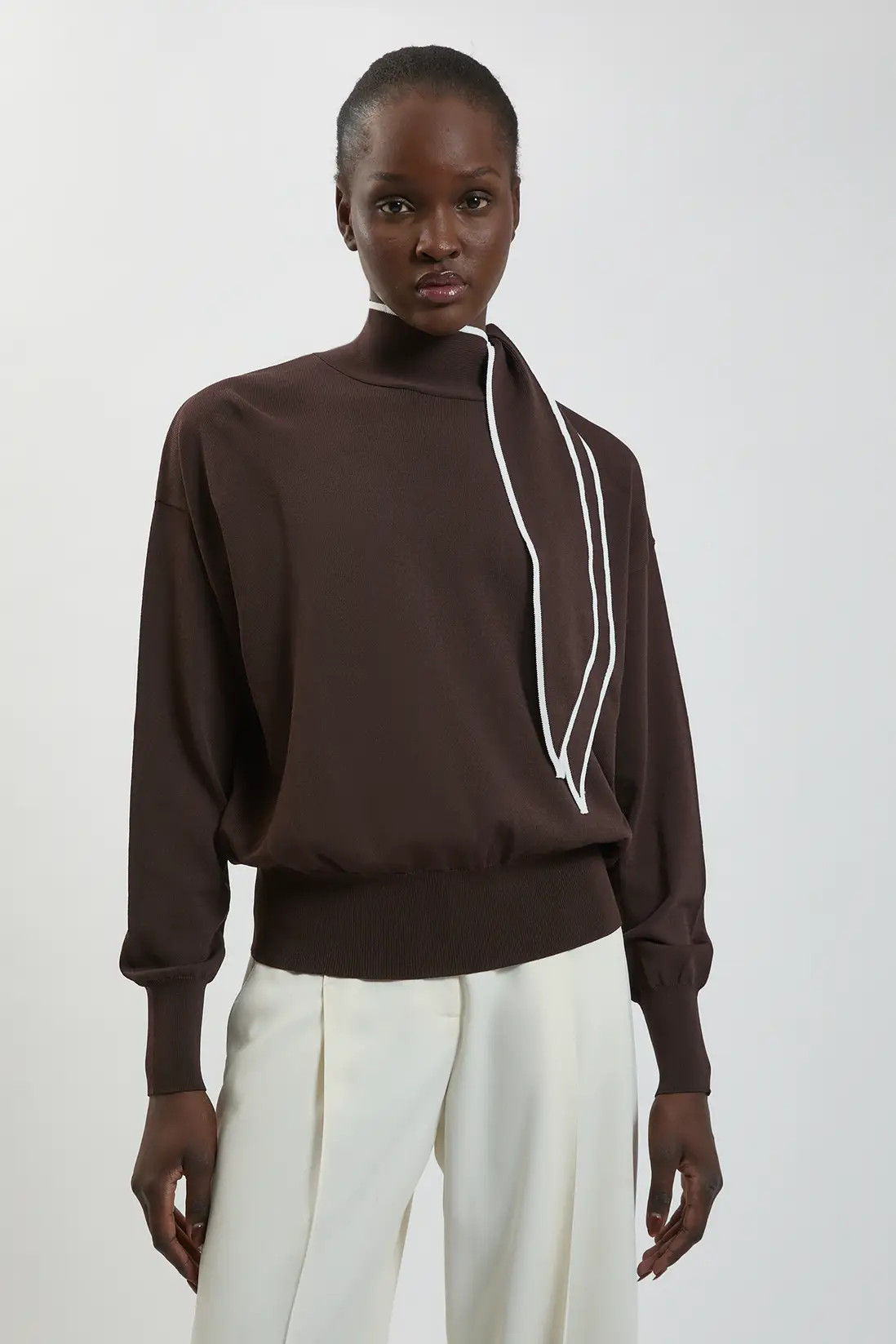 Knitted Viscose Neck Tie Jumper | Karen Millen