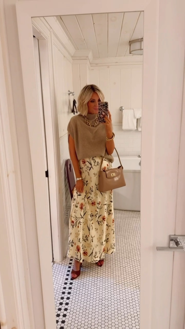 Such a cute outfit for transitioning into fall 💕 wearing S in the skirt. 

Loverly Grey, Anthropologie, mockneck sweater, neutral sweater, slip skirt, floral skirt, maxi skirt, fall fashion, fall outfit ideas 

#LTKTravel #LTKStyleTip #LTKSeasonal