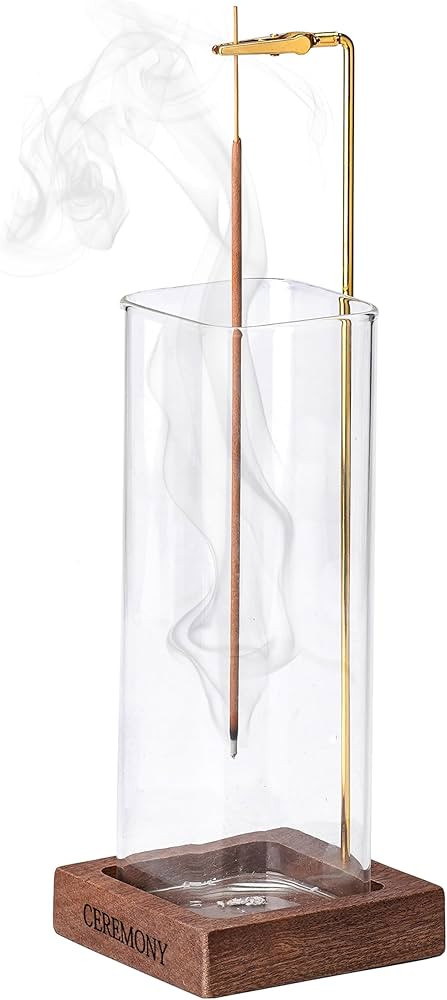 CEREMONY Incense Holder，Wood Incense Holder for Sticks with Glass Ash Catcher，Incense Burner ... | Amazon (US)