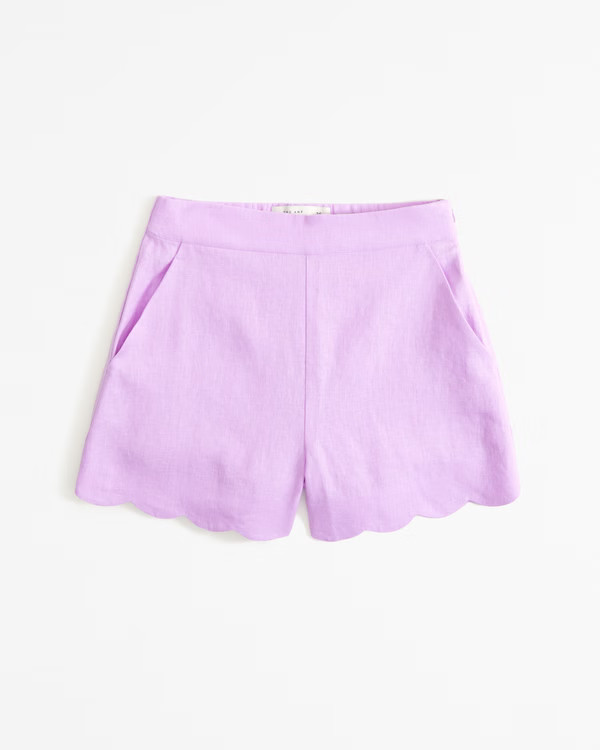 Women's Premium Linen Scallop-Hem Tailored Short | Women's Bottoms | Abercrombie.com | Abercrombie & Fitch (US)