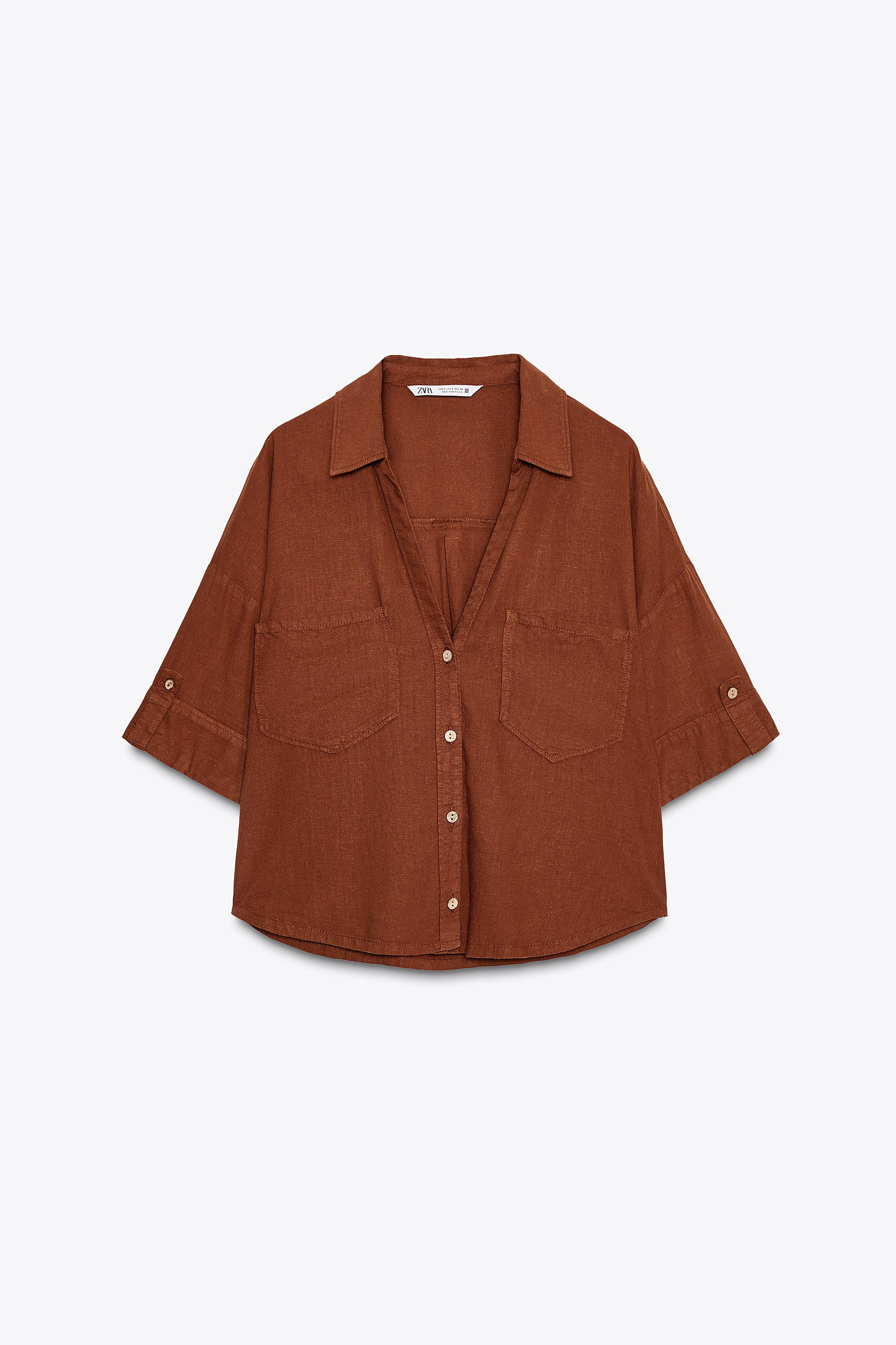 CROPPED LINEN BLEND SHIRT | Zara US