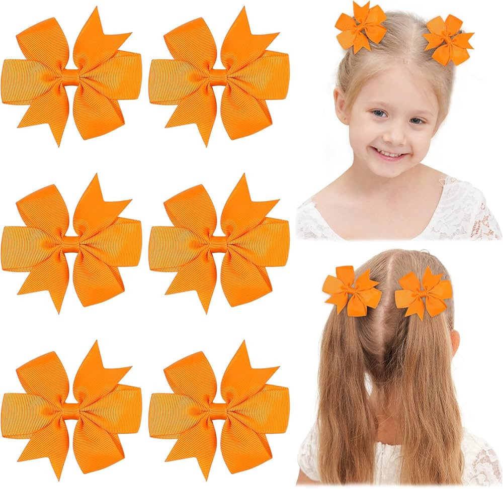 Choicbaby 3 Inches Hair Bows for Girls Orange Grosgrain Ribbon Pinwheel Hair Bows Clips Toddler H... | Amazon (US)