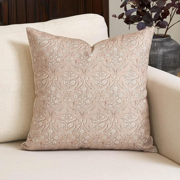 Amor Virisso Floral Pillow Covers 20x20 Inch Farmhouse Block Print Pillow Cover Accent Square Neu... | Amazon (US)