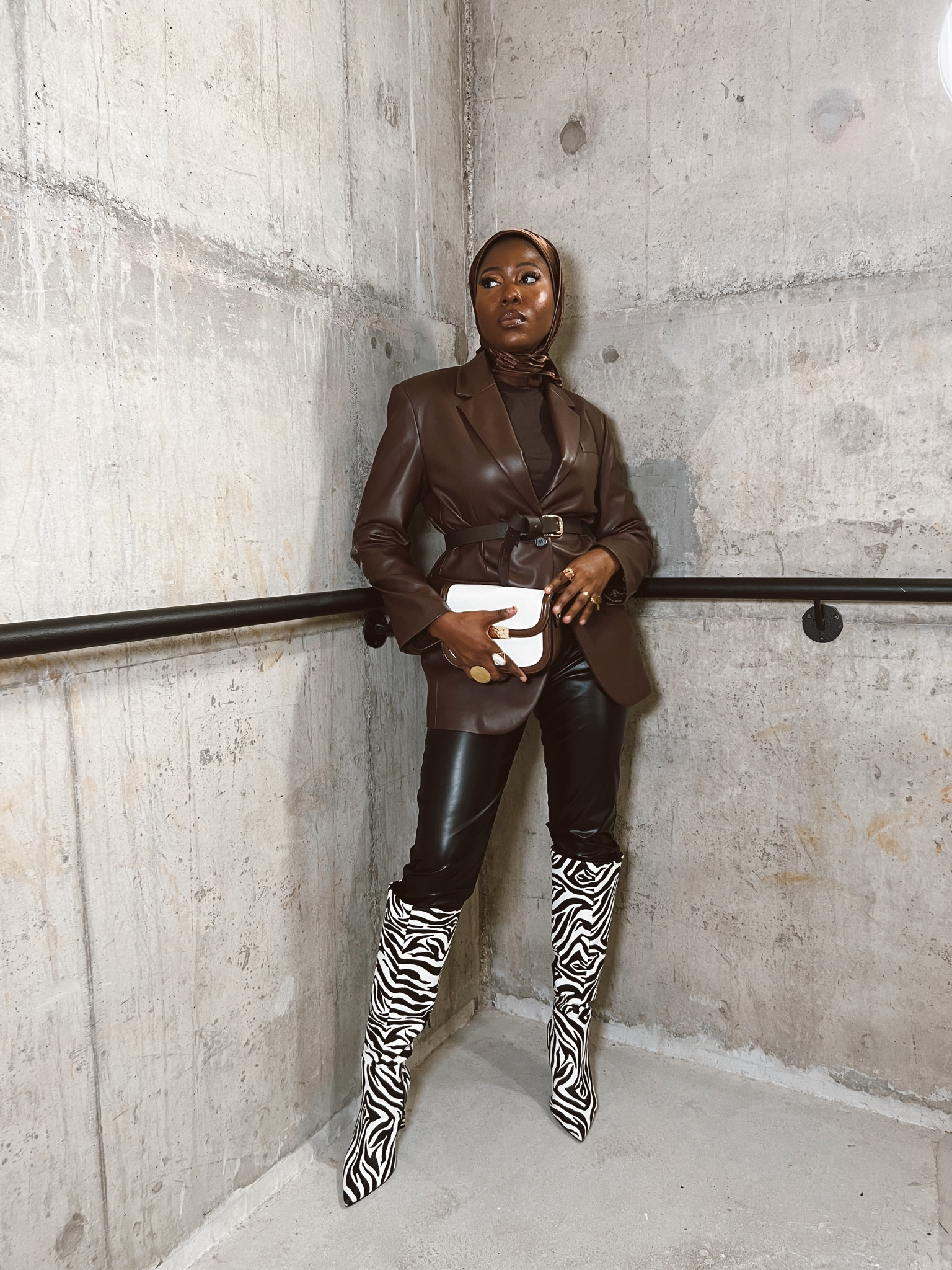 It’s fall season, it’s sweater and leather weather💃🏽💃🏽. Brown leather jacket, black leather pants, zebra high knee boots, high knee boots, brown bag

#LTKstyletip #LTKeurope