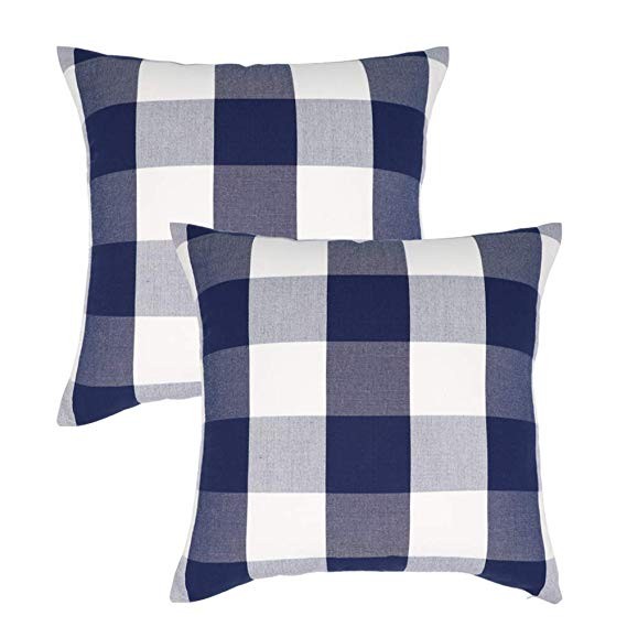 Selcet 18 x 18In Farmhouse Decorative Square Throw Pillow Covers Buffalo Check Plaid Cushion Case... | Amazon (US)