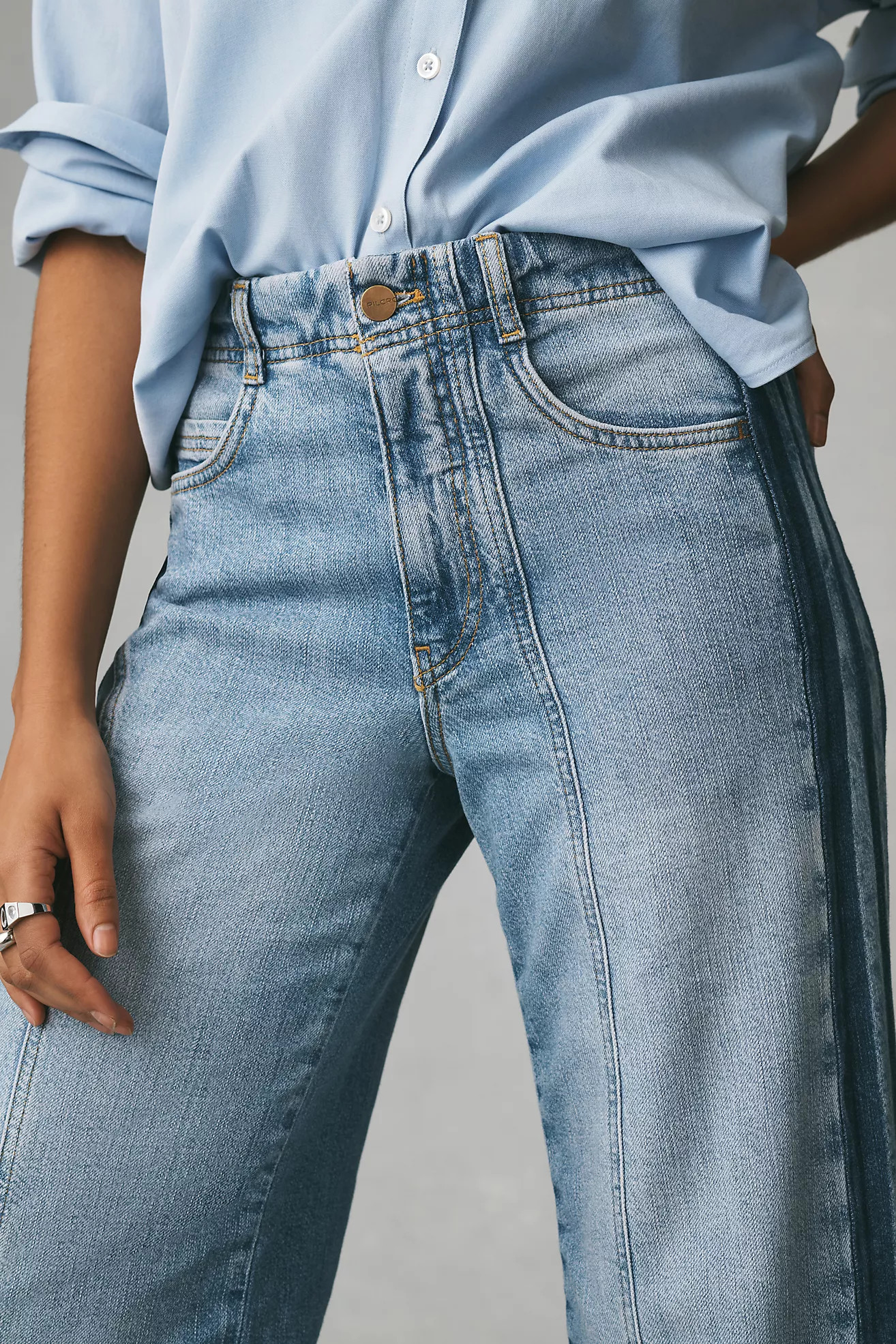 The Adi Mid-Rise Frayed Relaxed Flare Jeans by Pilcro: Soft Rework Edition | Anthropologie (US)