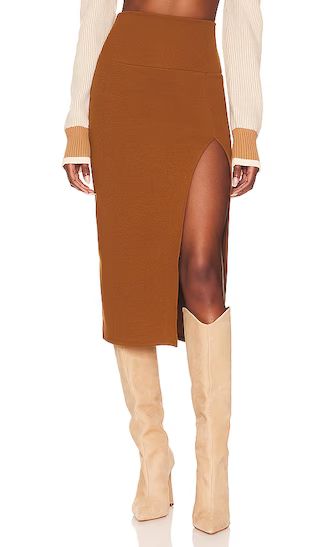 Liv Midi Skirt in Latte Brown | Revolve Clothing (Global)