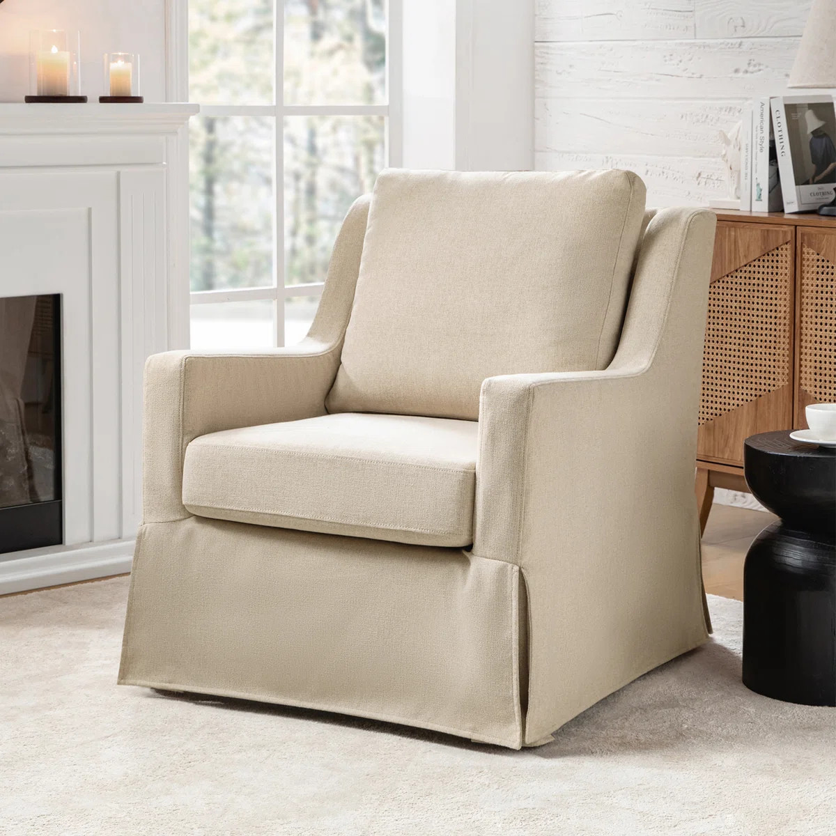 Wimberly 30"W Farmhouse Slipcover Swivel Rocking Chair with Pillow Back | Wayfair North America