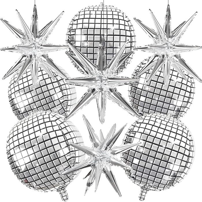 OuMuaMua Disco Ball Balloons for 70s Disco Party Decor, 22 Inch Large 4D Metallic Silver Disco Ba... | Amazon (US)