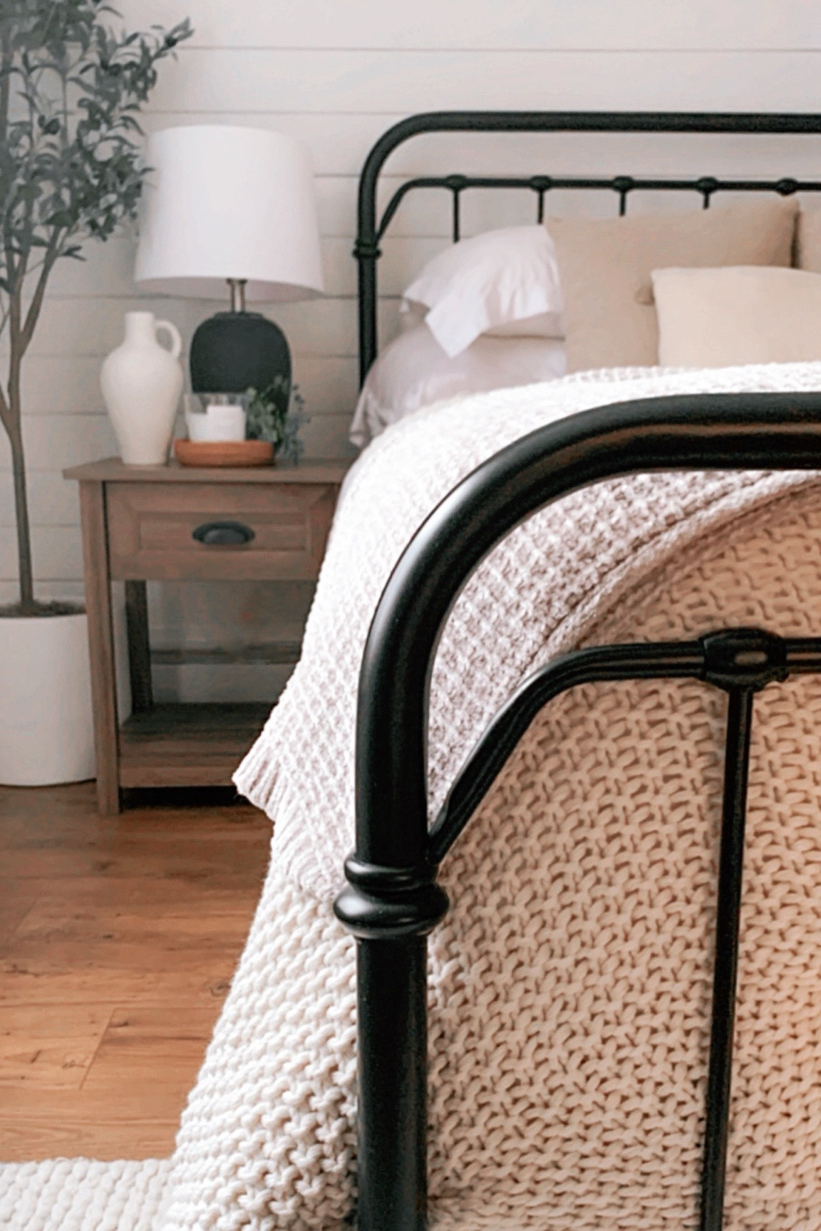 Neutral Bedroom 

Bed, cozy, neutral, pillows, blankets, side table, end table, lamp, candle, tree, planter, flooring, wood floors, bed frame, shiplap, home decor, interior design, decor on a budget 

#LTKhome #LTKstyletip