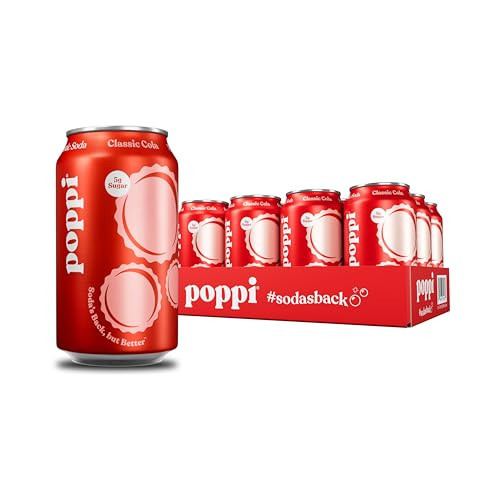 Poppi Sparkling Prebiotic Soda Beverage with Apple Cider Vinegar, Seltzer Water and Fruit Juice, Classic Cola Flavor, 12 oz, Pack of 12, Packaging May Vary | Amazon (US)