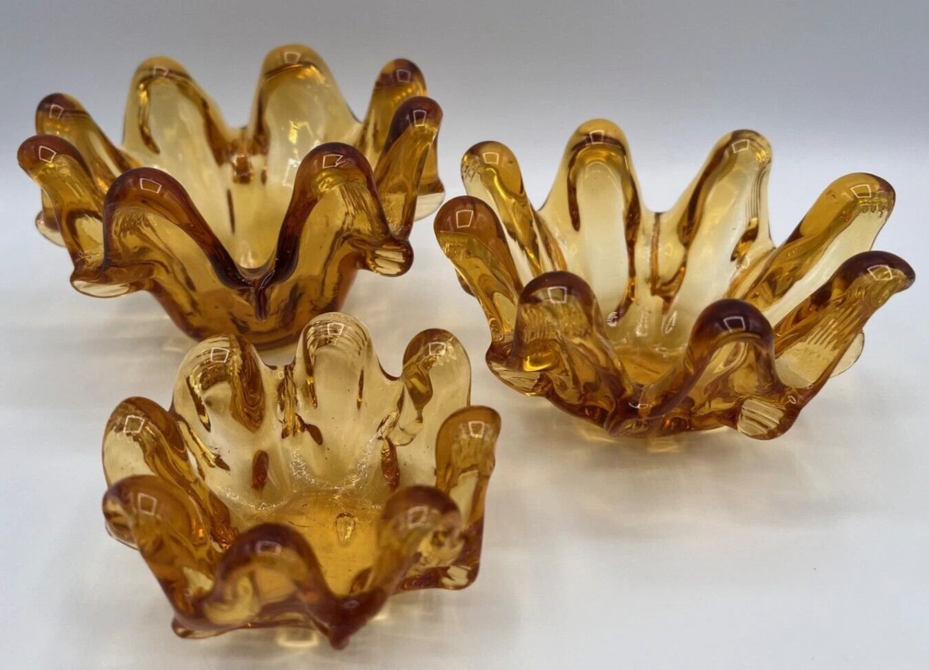 Vintage Murano Amber Stretch Glass Nesting Bowls/Ashtrays, Set of 3, Hand blown | eBay US