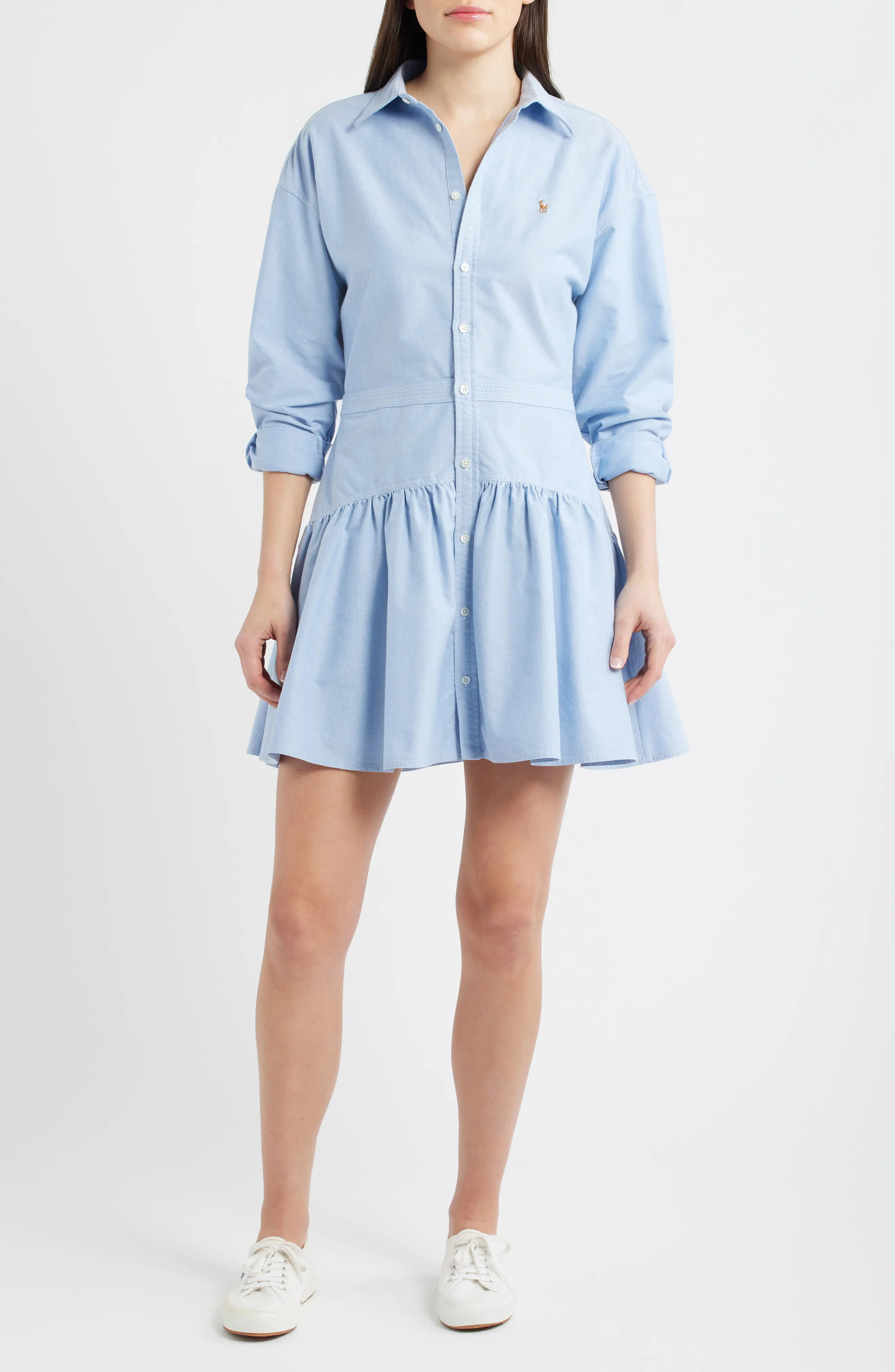Polo Ralph Lauren Long Sleeve Cotton Shirtdress in Bsr Blue at Nordstrom, Size 10 | Nordstrom