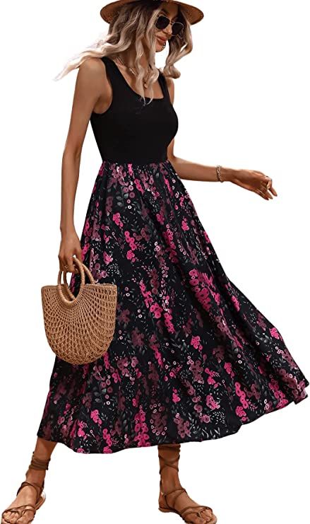 SweatyRocks Women's Scoop Neck Button Front Tank Dress Sleeveless Floral Print Mini Dresses | Amazon (US)
