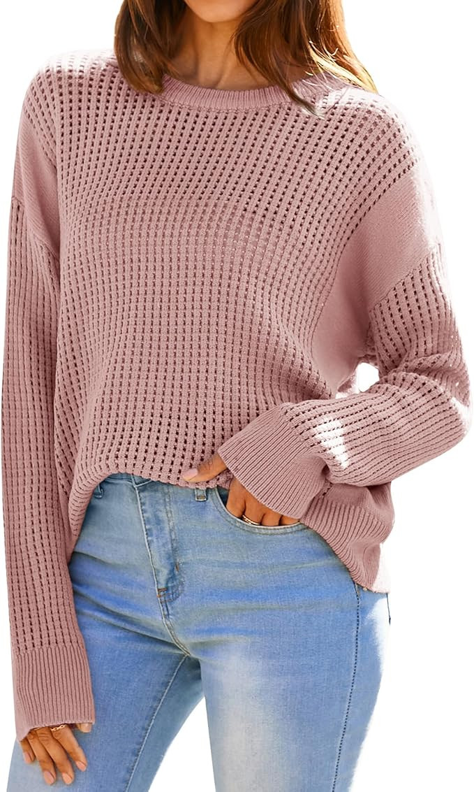 GRACE KARIN Women's Sweater 2024 Casual Loose Crew Neck Long Sleeve Crochet Fall Pullover Sweater... | Amazon (US)