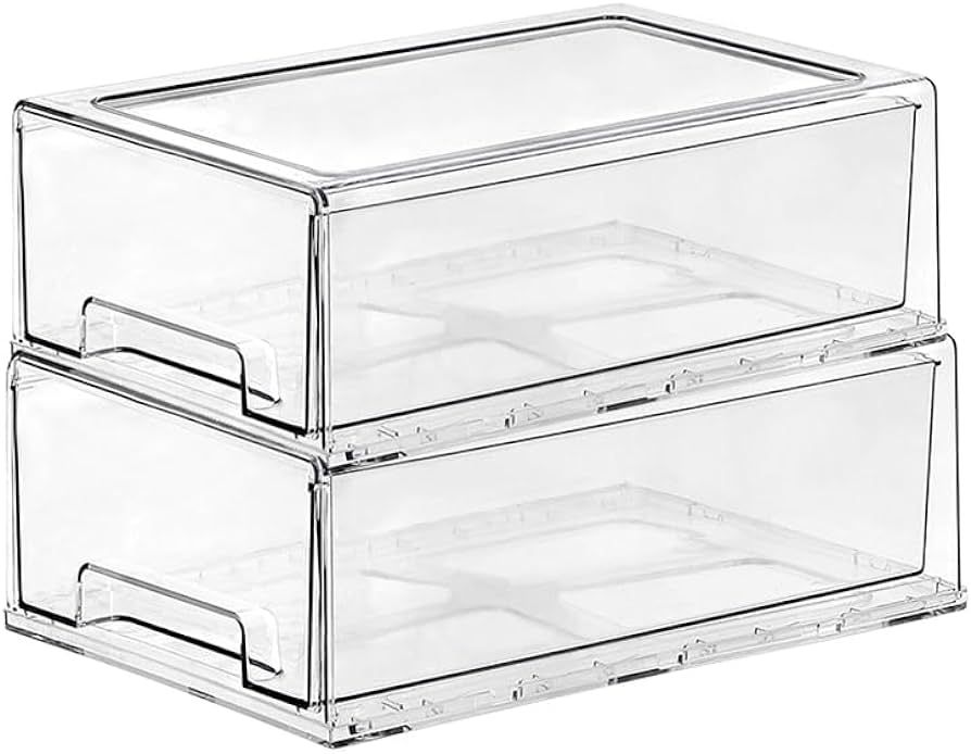 SIMPEXPE Stackable Storage Drawer, Clear Pull Out Plastic Food Fridge Organizer Bins for Home Off... | Amazon (US)