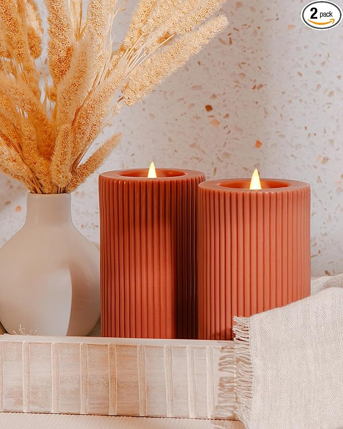 Flickering Flameless Candles with Remote 2PK - Battery Operated 3D Moving Flame with Timer, Reali... | Amazon (US)