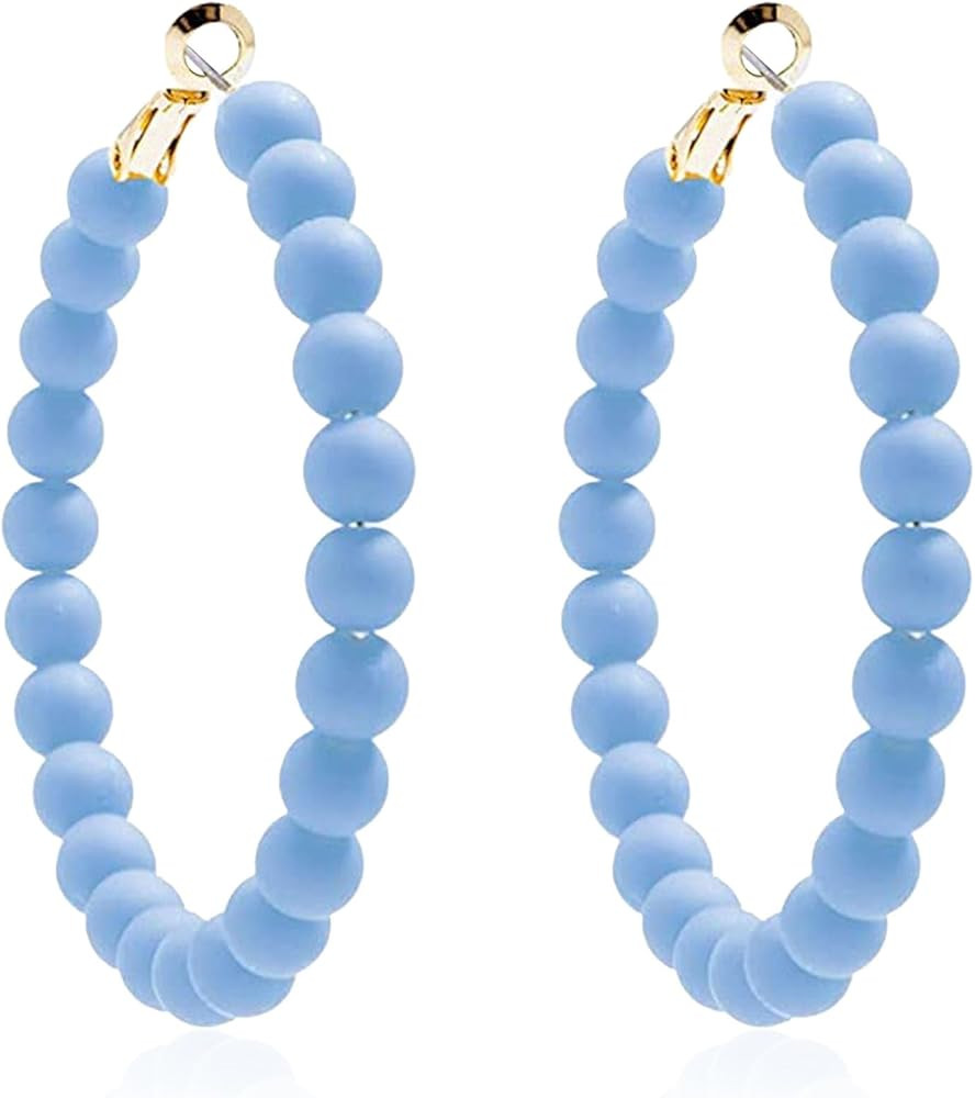 Beaded Hoop Earrings Women Bohemian Circle Round Colorful Bead Dangle Earrings for Women | Amazon (US)