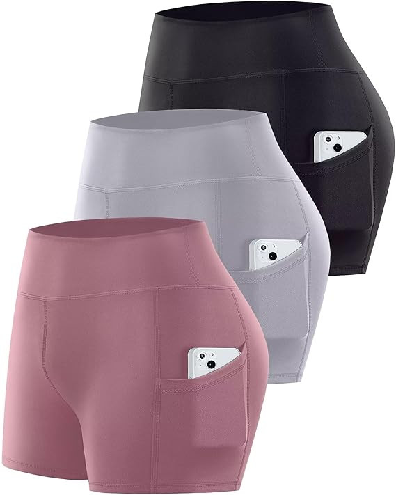 3 Pack Biker Shorts with Pockets Women,5”/8" Soft High Waist Tummy Control Yoga Workout Athleti... | Amazon (US)