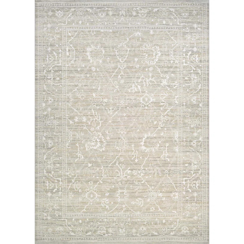 Bungalow Rose Parmar Floral Bone Beige Performance Area Rug | Wayfair North America