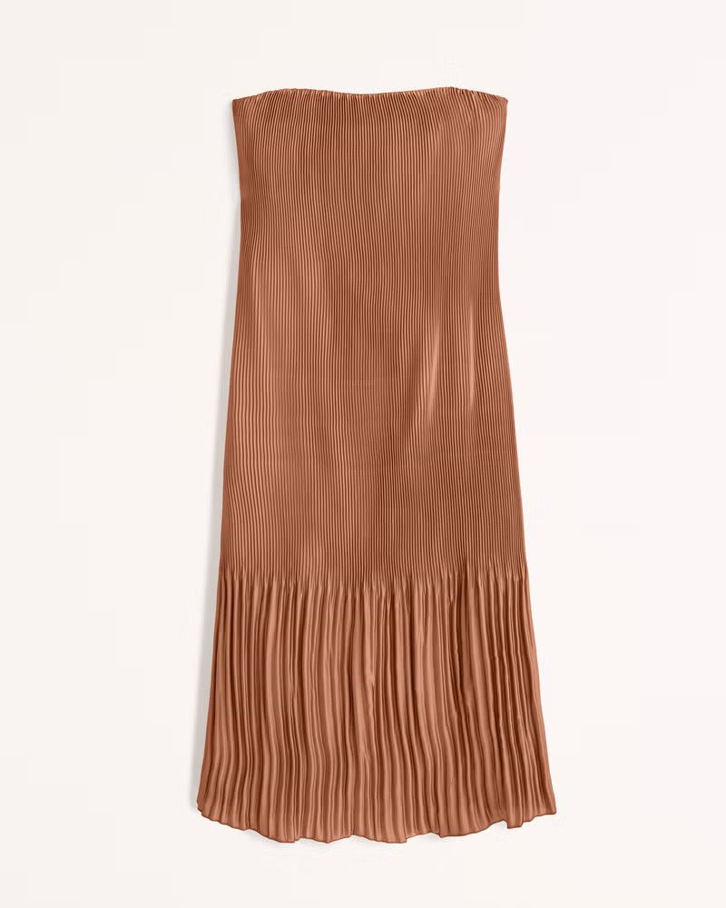 Strapless Pleat Release Midi Dress | Brown Midi Dress | Abercrombie Dress | Spring Dress Outfits | Abercrombie & Fitch (US)