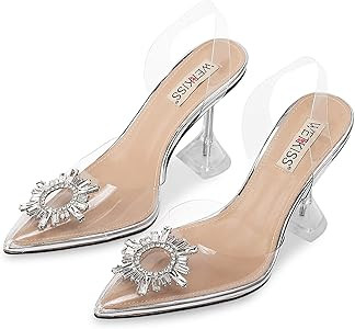 wetkiss Women's Clear Heels Shoes, Crystal Rhinestones Slingback Wedding Shoes Pointed Toe High H... | Amazon (US)