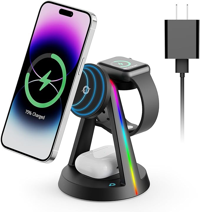 2024 Version RGB 3 in 1 Wireless Charging Station for iPhone Apple Watch AirPods Multiple Devices... | Amazon (US)