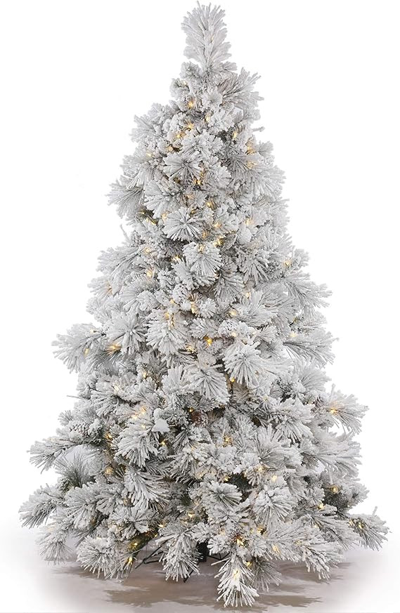 Vickerman 9' Flocked Alberta Artificial Christmas Tree, Pure White LED Lights - Snow Covered Faux... | Amazon (US)