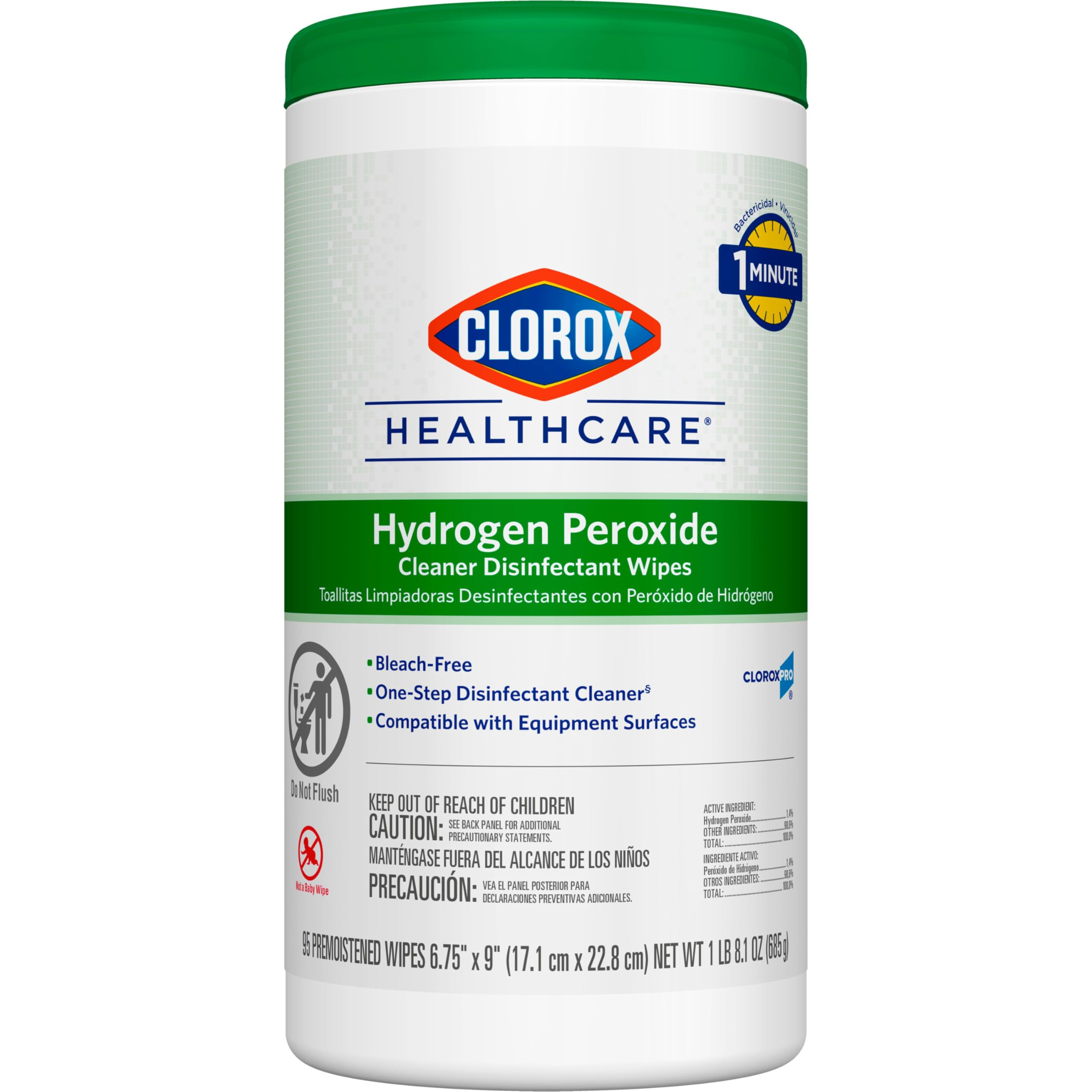 Clorox Healthcare Hydrogen Peroxide Cleaner Disinfectant Wipes, 6.75" x 9", 95 Count (Package May... | Amazon (US)