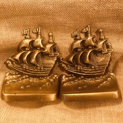 Brass Sailing Ship Bookends Nautical Vintage by PM Craftsmen Heavy | eBay US