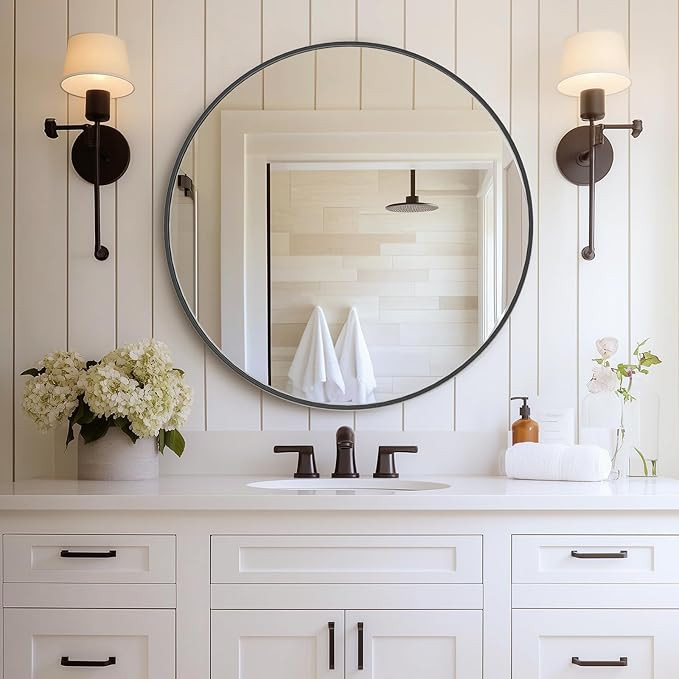 DUMOS Black Circle Mirror for Wall 30 inch, Bathroom Round Mirror for Over Sink, Bathroom, Entryw... | Amazon (US)