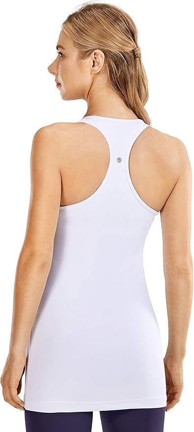 CRZ YOGA Racerback Workout Tank Tops for Women Long Athletic Yoga Tops Sleeveless Shirts Slim Fit | Amazon (US)