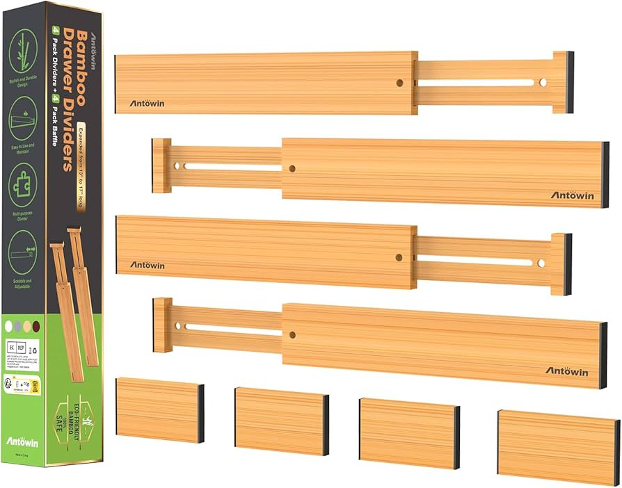 ANTOWIN Bamboo Drawer Dividers Organizers, Drawer Separators Splitter,13-17 inches Long Adjustabl... | Amazon (CA)