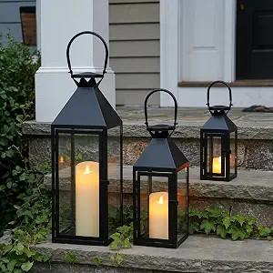 Elegant Candle Lantern Set- 3 Sizes (26", 19", 13" H) - Tempered Glass Panel Metal Candle Holders... | Amazon (US)