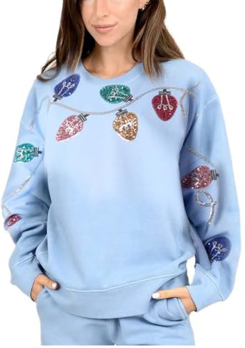Yiulangde Coquette Colorful Christmas Holiday Lights Sweater Cute Santa Sweatshirt Sequin Long Sleeve Shirt Pullover Tops for Women | Amazon (US)
