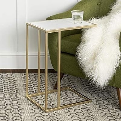 WE Furniture Modern Side End Accent C Table Living Room, 20 Inch, White Marble, Gold | Amazon (US)