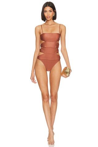 ADRIANA DEGREAS Vintage Orchid Cut Out One Piece in Light Brown from Revolve.com | Revolve Clothing (Global)