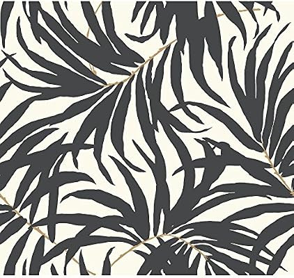 York Wallcoverings Tropics Bali Leaves Removable Wallpaper, Off Off White/Darkest Grey/Tan | Amazon (US)