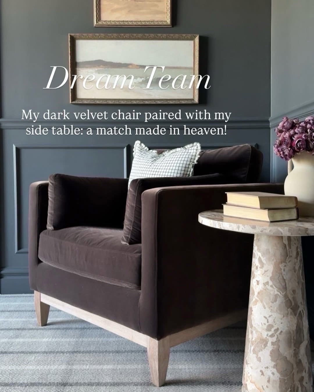 My dark velvet chair paired with my side table, a match made in heaven! #wayfair 

#LTKHome #LTKdayinmylife #LTKOver40