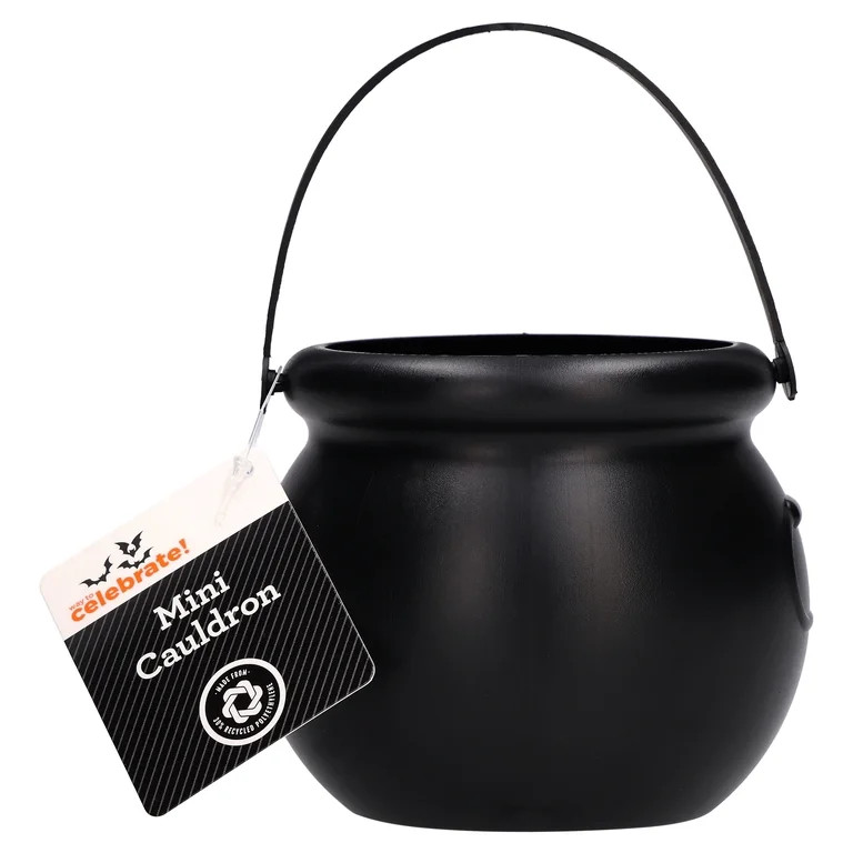Mini Cauldron Trick-or-Treat Bucket, Black, 4", Halloween by Way To Celebrate | Walmart (US)