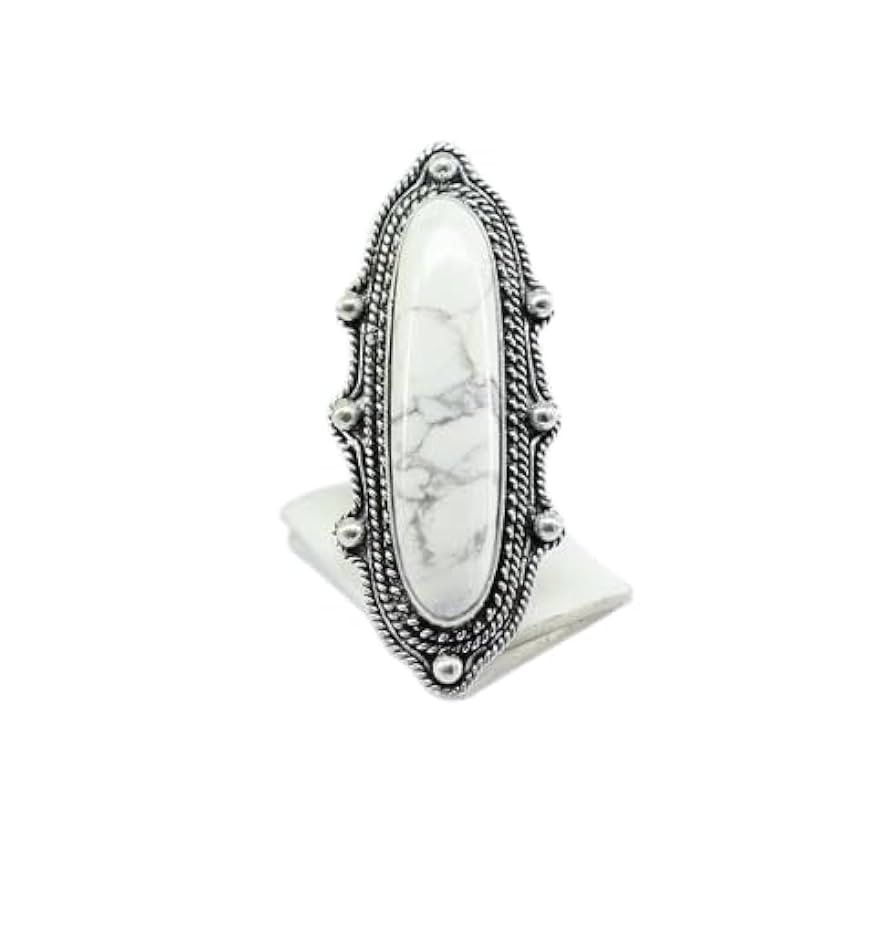 White Howlite Ring, 925 Sterling Silver Plated Ring, Antique Ring, Long Bohemian Ring, Trending R... | Amazon (US)