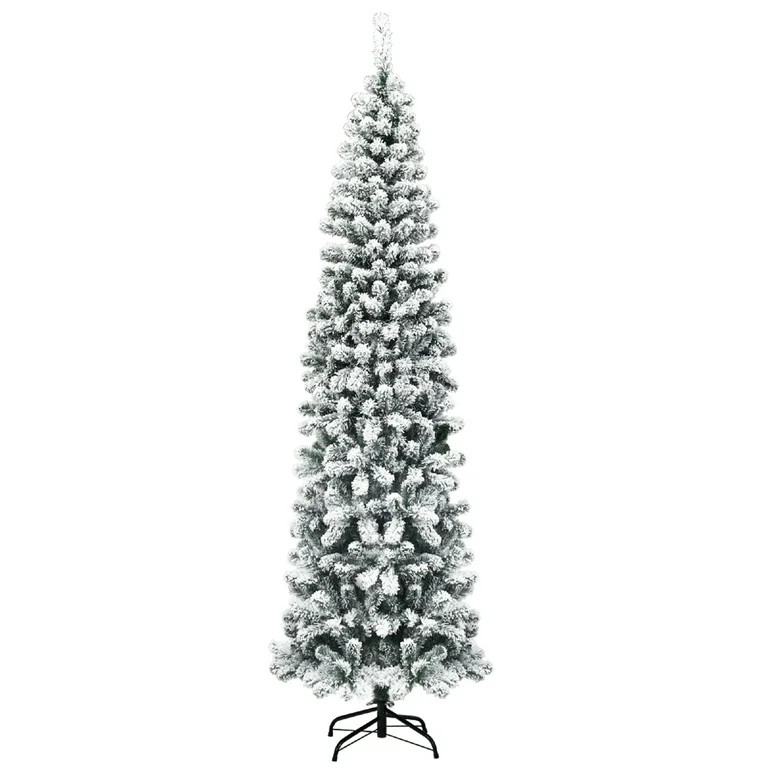 Costway 7.5Ft Unlit Hinged Snow Flocked Artificial Pencil Christmas Tree w/ 641 Tips | Walmart (US)