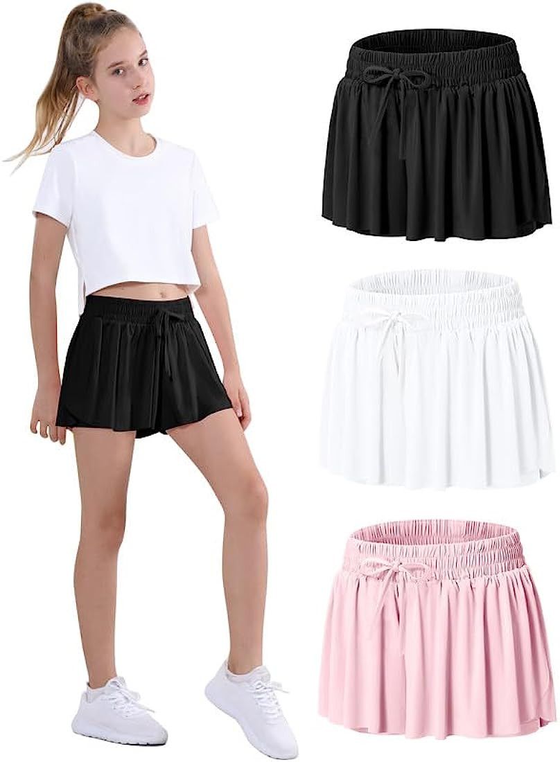 Girls Flowy Butterfly Shorts Athletic 2 in 1 Running Skirt Shorts Preppy Cheer Gymnastics Flow Ki... | Amazon (US)